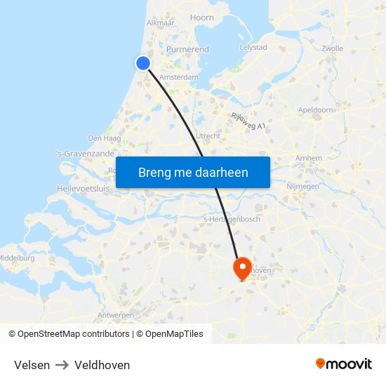 Velsen to Veldhoven map