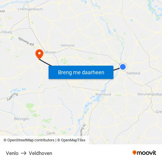 Venlo to Veldhoven map