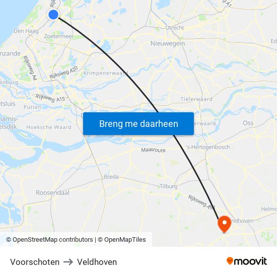 Voorschoten to Veldhoven map