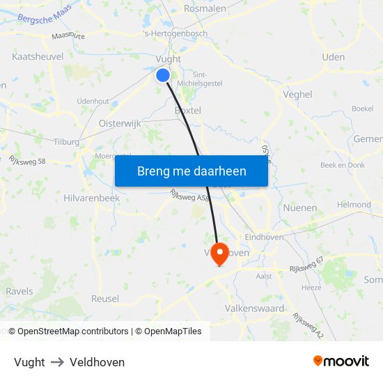 Vught to Veldhoven map