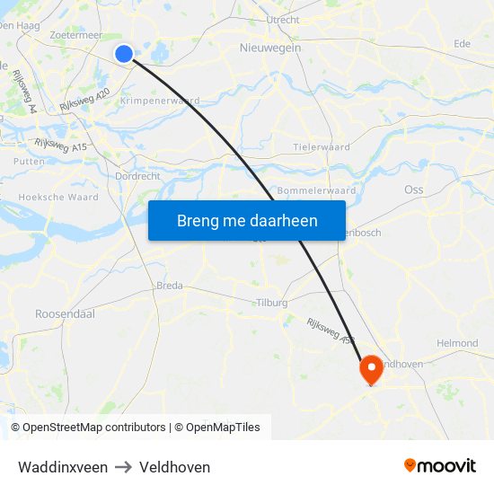 Waddinxveen to Veldhoven map