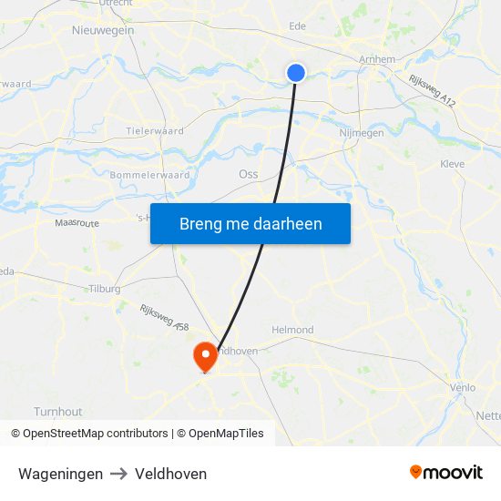 Wageningen to Veldhoven map