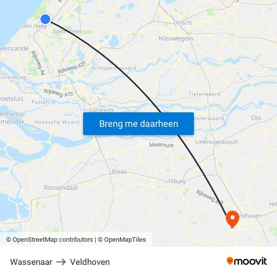 Wassenaar to Veldhoven map