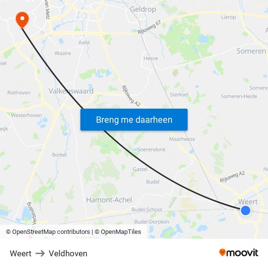 Weert to Veldhoven map