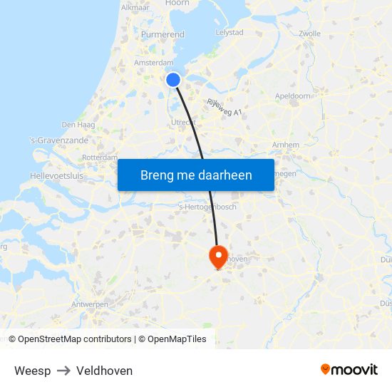 Weesp to Veldhoven map