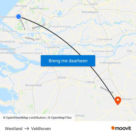 Westland to Veldhoven map
