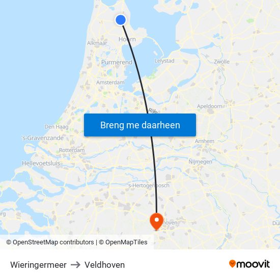 Wieringermeer to Veldhoven map