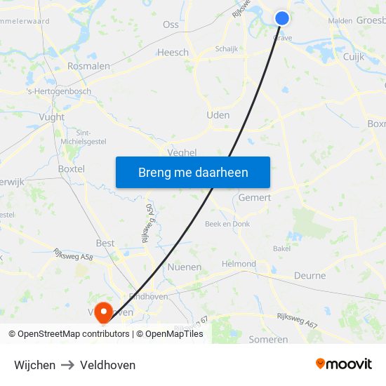 Wijchen to Veldhoven map