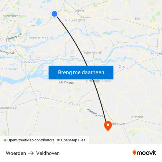 Woerden to Veldhoven map