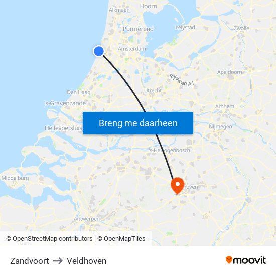 Zandvoort to Veldhoven map