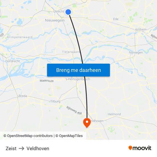 Zeist to Veldhoven map