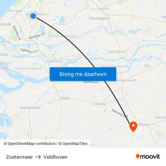 Zoetermeer to Veldhoven map