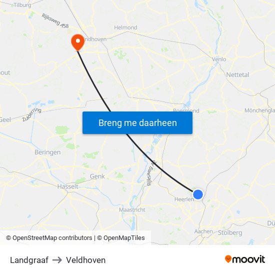Landgraaf to Veldhoven map