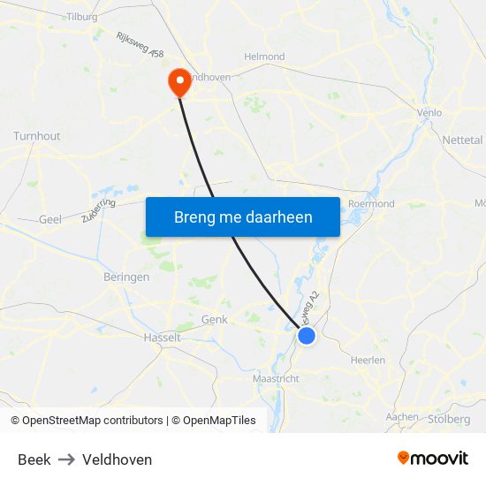 Beek to Veldhoven map