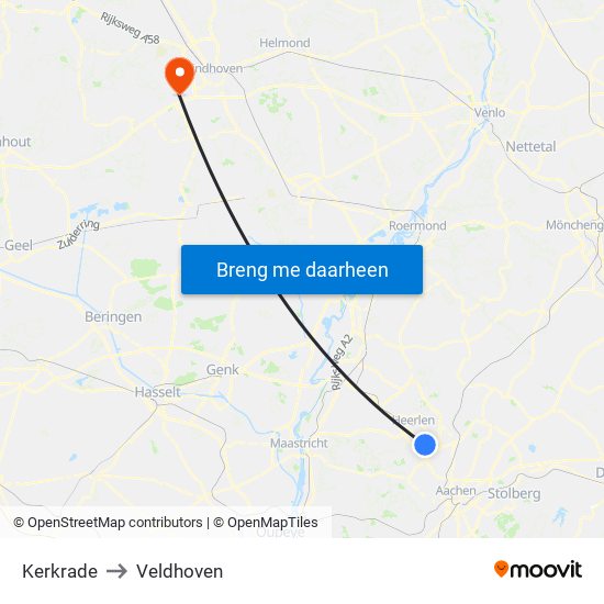 Kerkrade to Veldhoven map