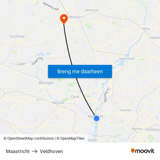 Maastricht to Veldhoven map