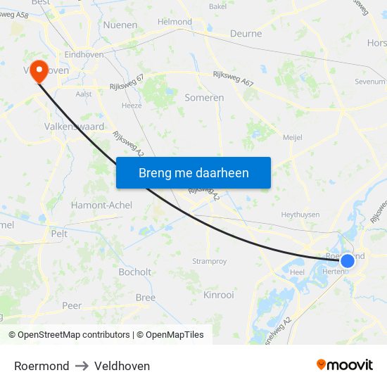 Roermond to Veldhoven map