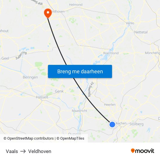 Vaals to Veldhoven map