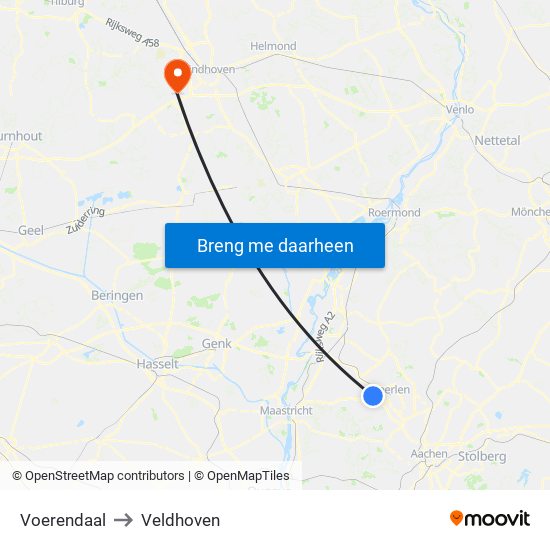 Voerendaal to Veldhoven map