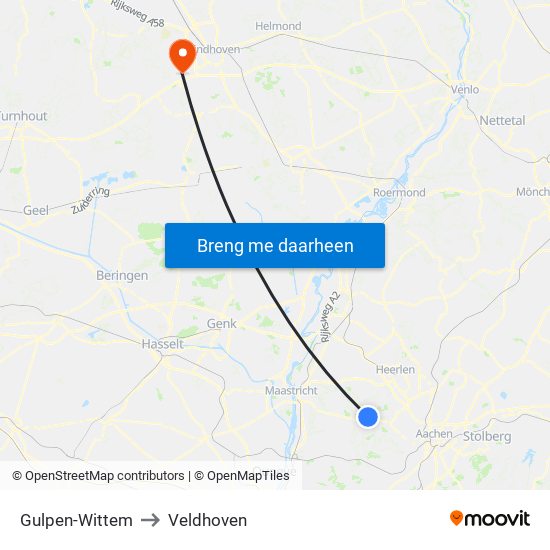 Gulpen-Wittem to Veldhoven map