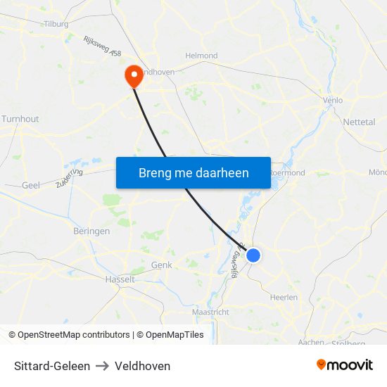 Sittard-Geleen to Veldhoven map