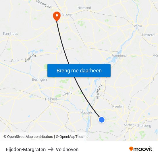 Eijsden-Margraten to Veldhoven map
