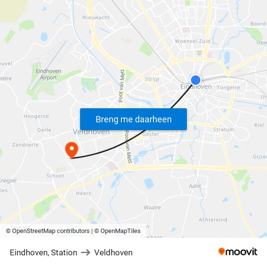 Eindhoven, Station to Veldhoven map