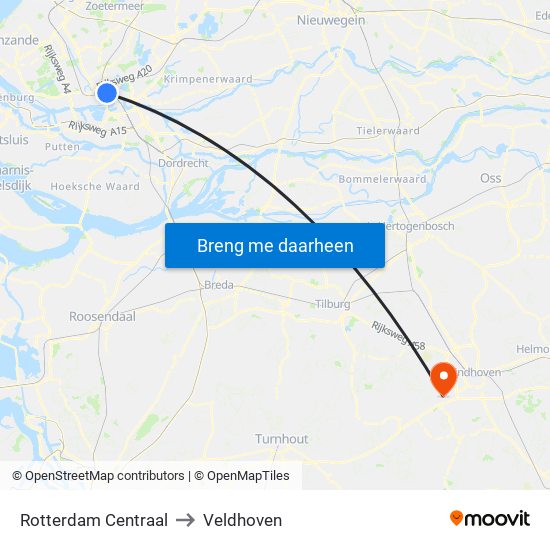 Rotterdam Centraal to Veldhoven map