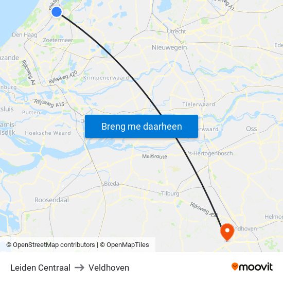 Leiden Centraal to Veldhoven map