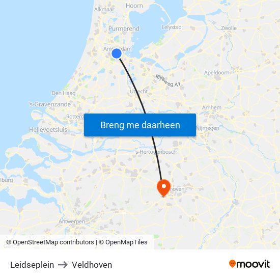Leidseplein to Veldhoven map