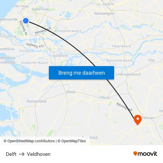 Delft to Veldhoven map