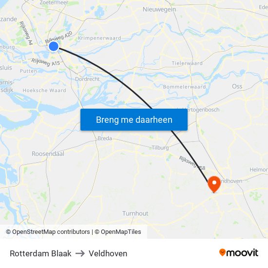 Rotterdam Blaak to Veldhoven map