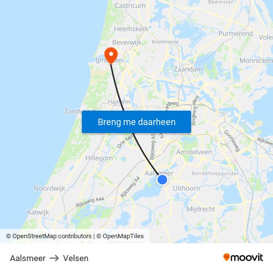 Aalsmeer to Velsen map