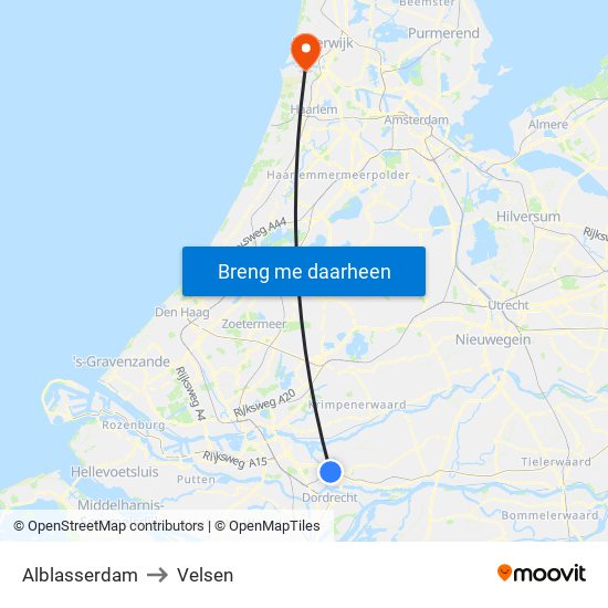 Alblasserdam to Velsen map