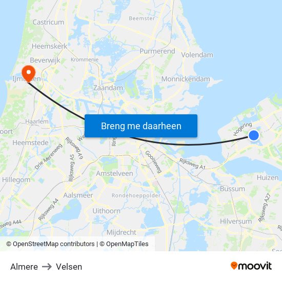 Almere to Velsen map