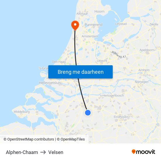 Alphen-Chaam to Velsen map