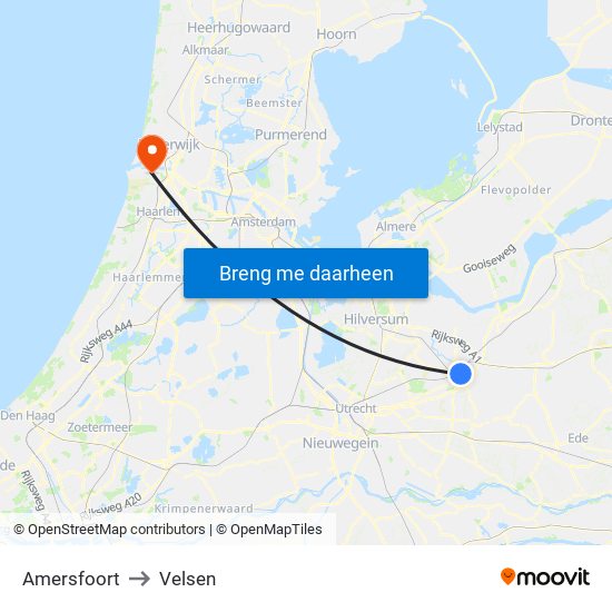 Amersfoort to Velsen map