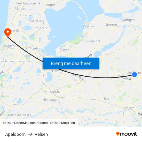 Apeldoorn to Velsen map