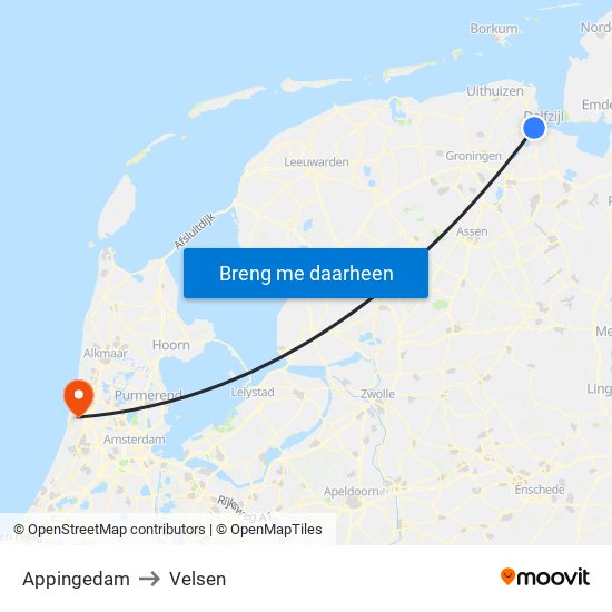 Appingedam to Velsen map