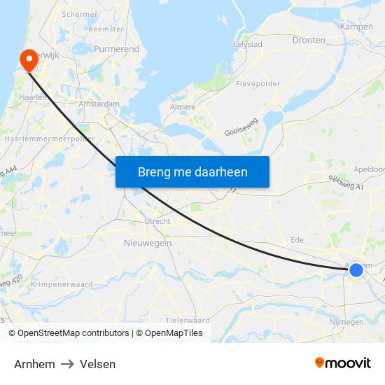 Arnhem to Velsen map