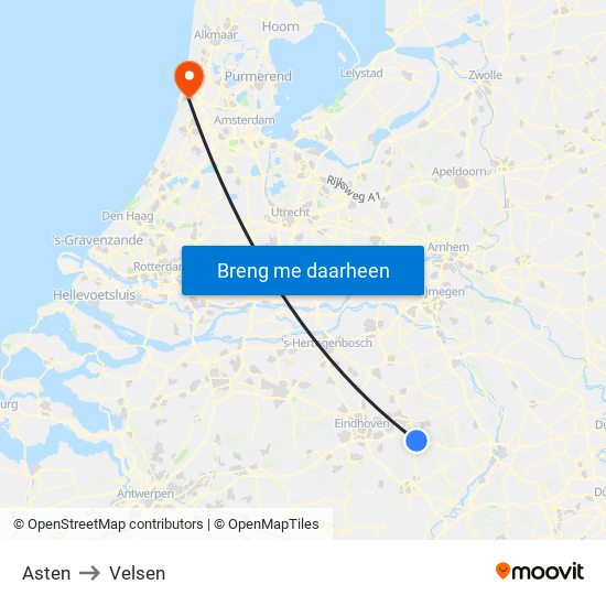 Asten to Velsen map