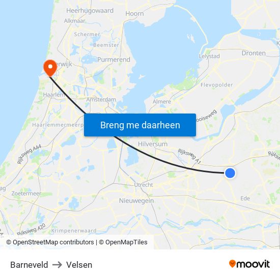 Barneveld to Velsen map