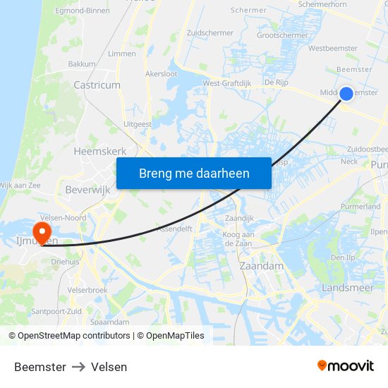 Beemster to Velsen map