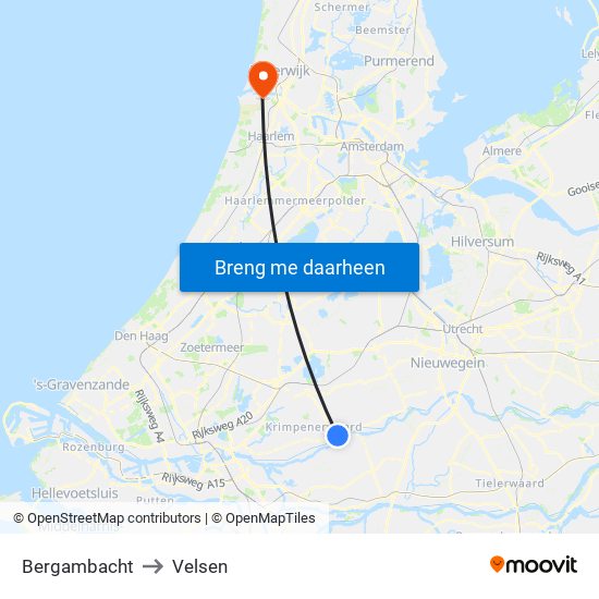 Bergambacht to Velsen map