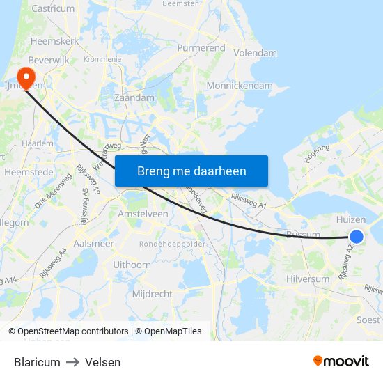 Blaricum to Velsen map
