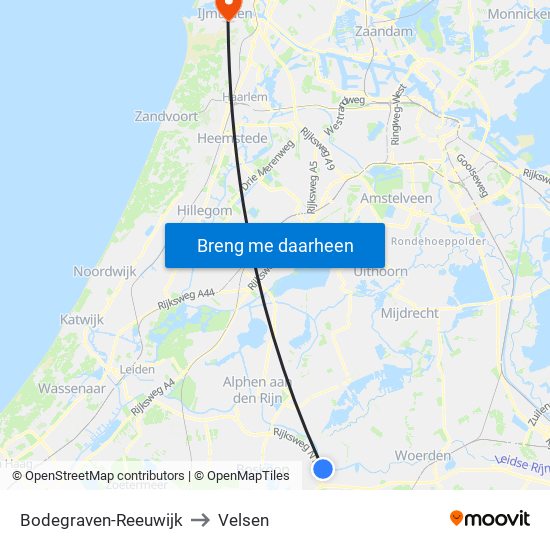 Bodegraven-Reeuwijk to Velsen map