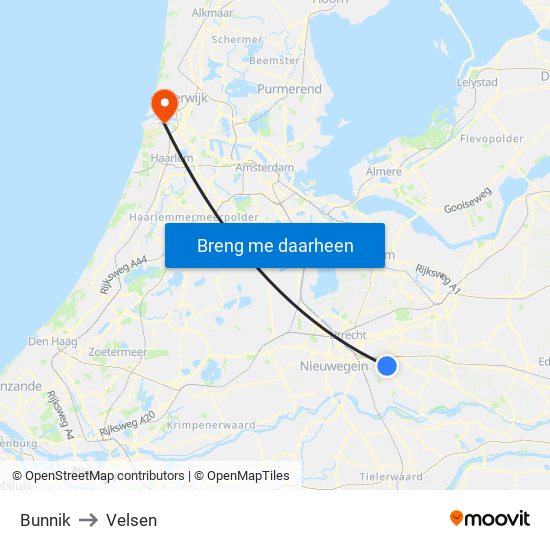 Bunnik to Velsen map