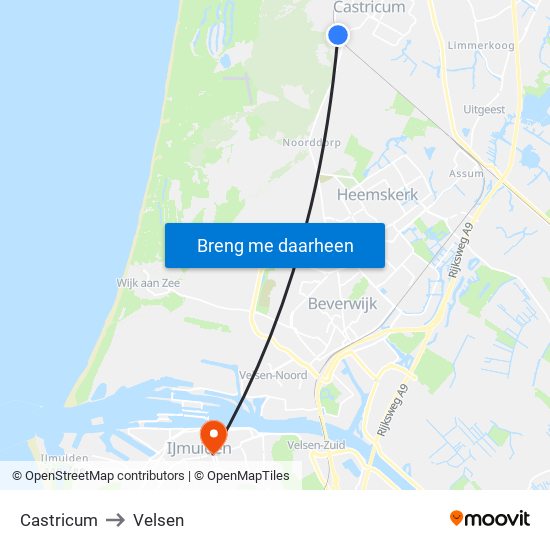 Castricum to Velsen map