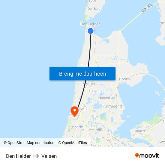 Den Helder to Velsen map