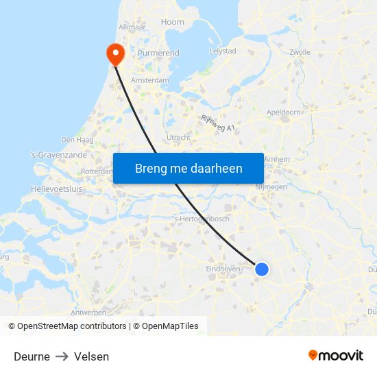 Deurne to Velsen map